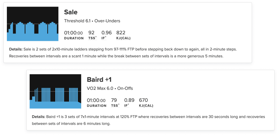 TrainerRoad workout cards in landscape view